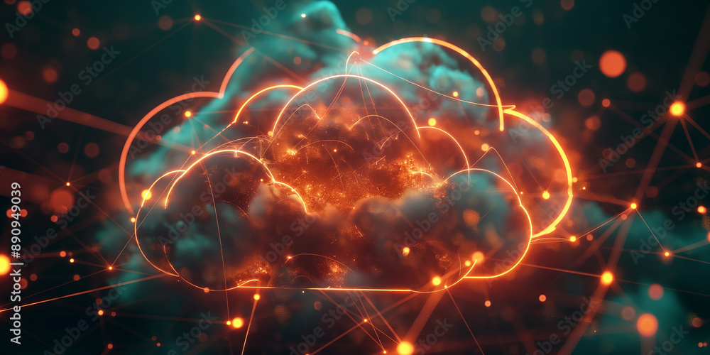 Poster Cloud computing network is glowing with activity