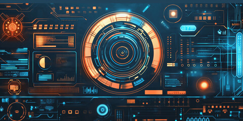 Digital interface showing rotating mechanisms and complex data analysis