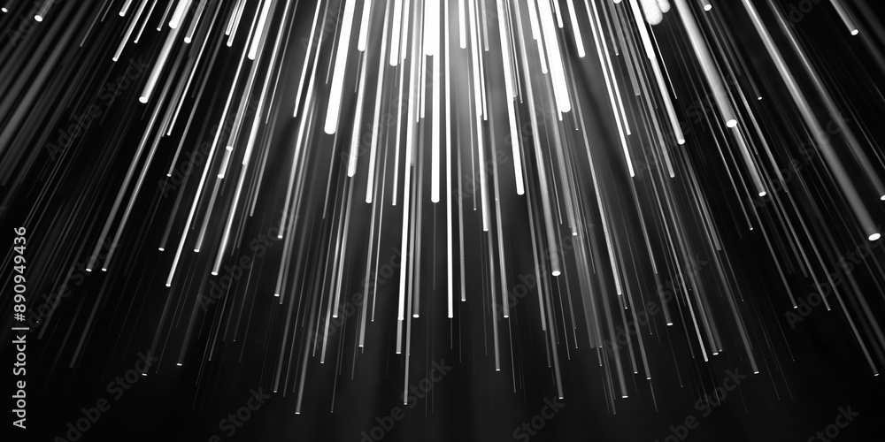 Poster abstract background with white lines falling down on black background
