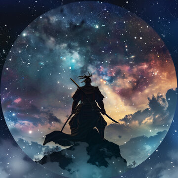 Samurai Elf Starlit Sky Background Icon: A Mystic Blend of Nature and Nobility
