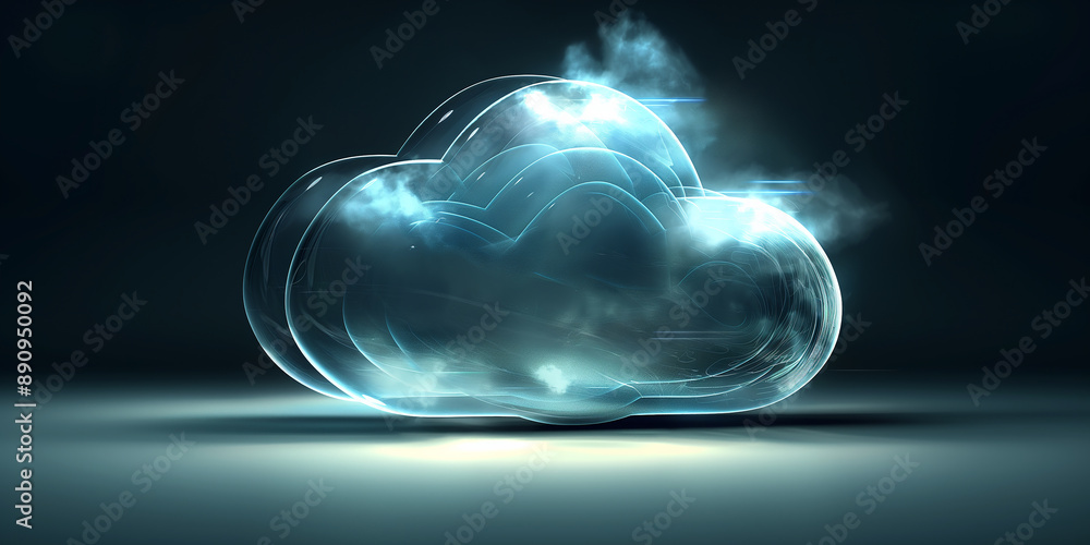 Poster cloud computing technology concept with glowing cloud symbol