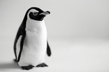 Obraz premium a penguin stuffed animal with soft, fluffy fur against a simple white backdrop. The toy's sweet expression and cuddly appearance make it perfect for children and collectors alike.