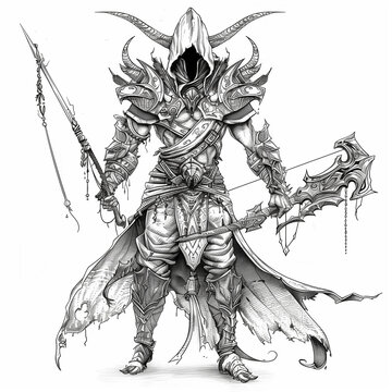 recommend clip art: Demon Assassin in Classic Line Art: A Timeless Illustration for Dark Fantasy