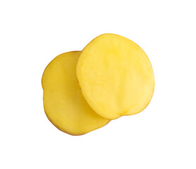 slices potato sot with high angle view isolated on white
