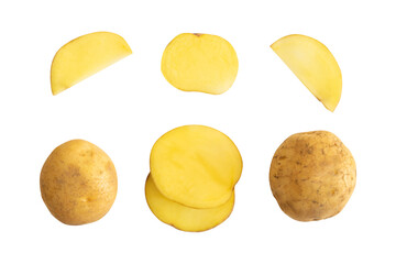 set of isolated potato slices. shot with high angle view