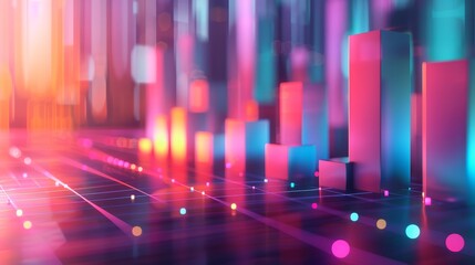 Abstract digital landscape with vibrant colors and glowing light effects, representing data and technology in a futuristic environment.