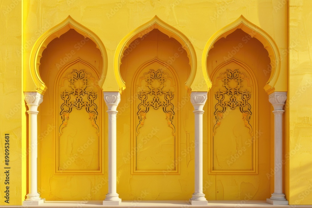Poster A historic building with arches and a bench outside, suitable for use as a background or decorative image