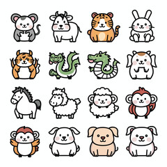 Chubby and Cute Chinese Zodiac Animals
