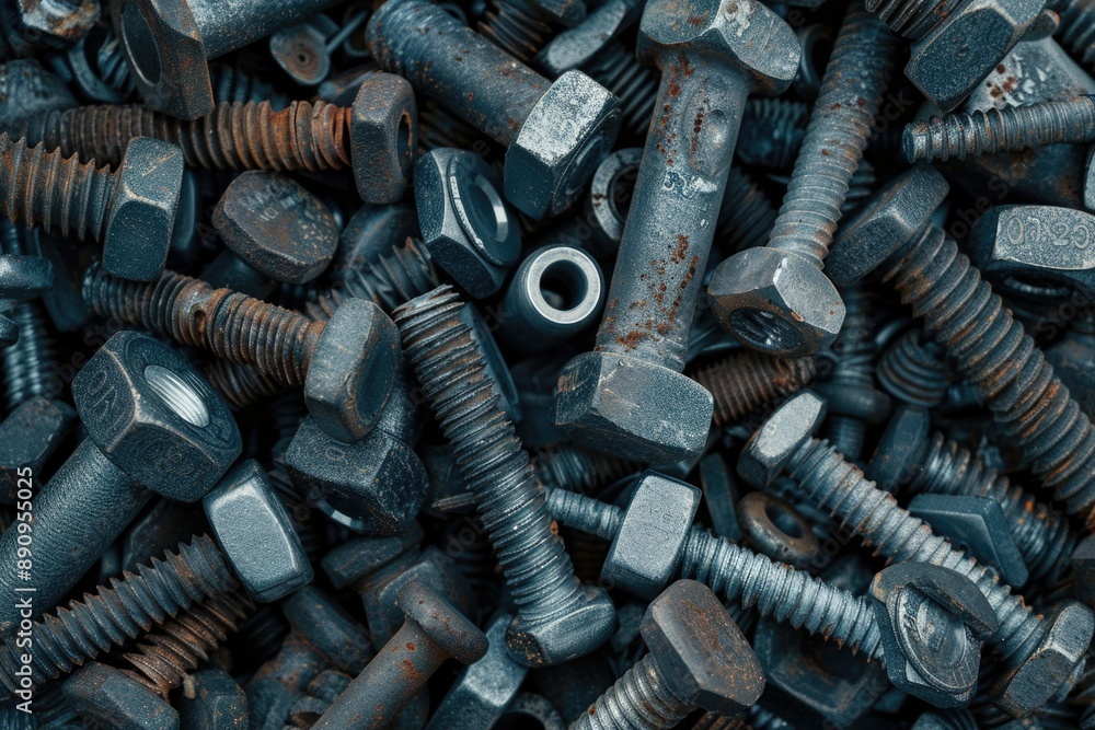 Poster A collection of screws and nuts stacked on top of each other, providing an organized and tidy storage solution