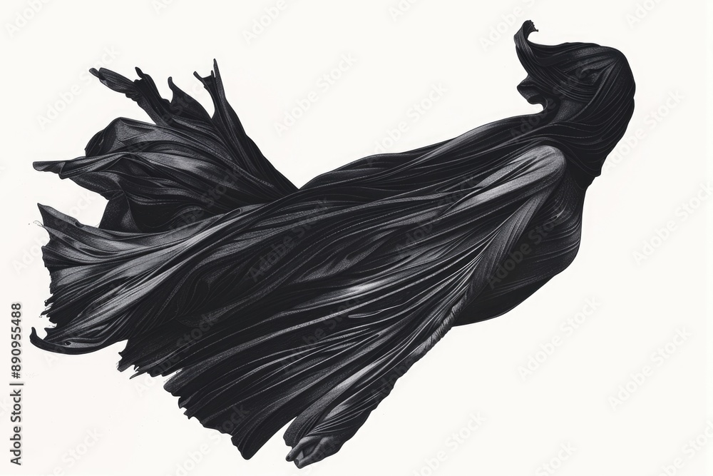 Sticker A black and white illustration of a woman wearing a flowy dress, no context provided