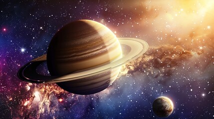 Planet Saturn in Space with Stars