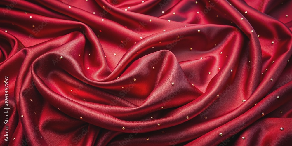 Poster rich velvety red satin fabric background with intricate weave lines and subtle wave of dots, evoking