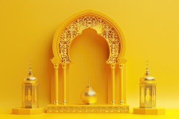 Obraz premium A cozy yellow room with a golden arch, perfect for decoration or photography