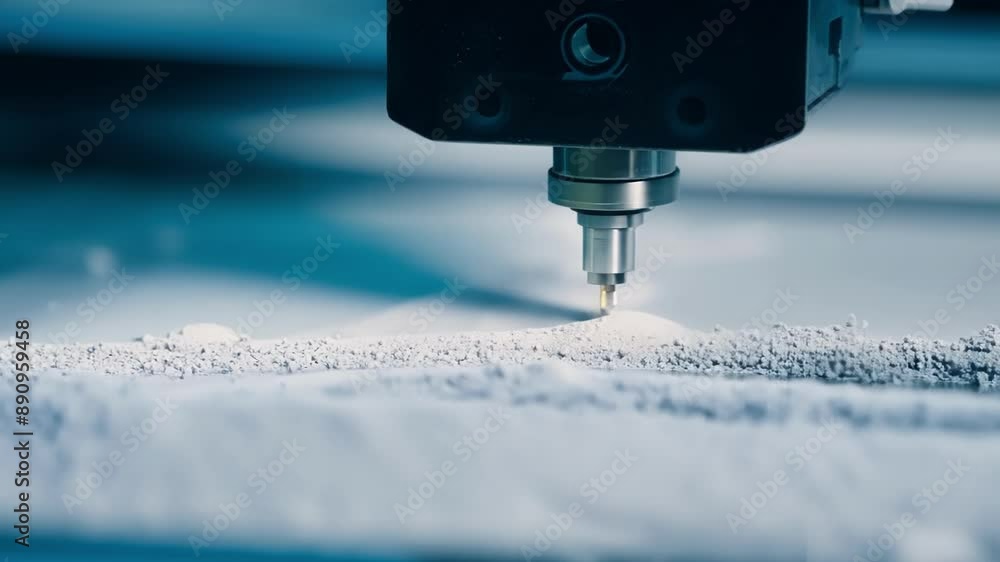 Aufkleber extreme closeup of a binder jetting 3d printer using a liquid binding agent to fuse layers of powder