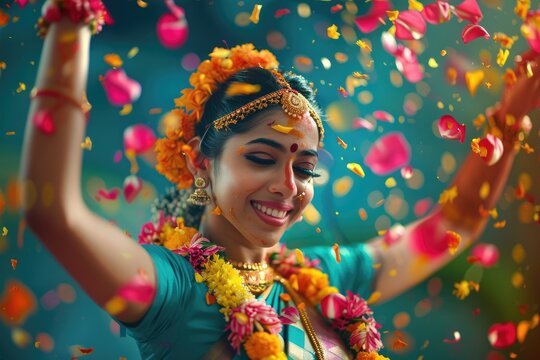 Joyous tradition: happy onam festival, celebrating vibrant cultural heritage of kerala, traditional dances, elaborate feasts, floral decorations, spirit of unity, prosperity.
