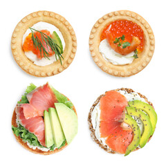 Set of different canapes isolated on white, top view