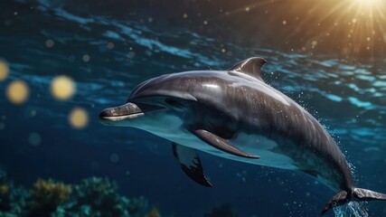 Fototapeta premium close-up of an Dolphin, cinematic, deep sea background