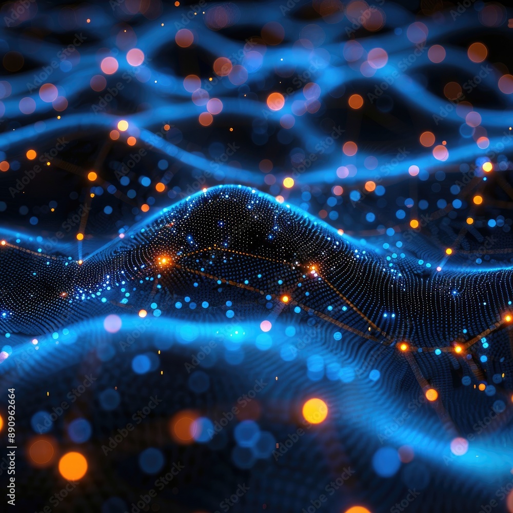 Aufkleber abstract digital representation of data and connections, featuring blue and orange glowing points an
