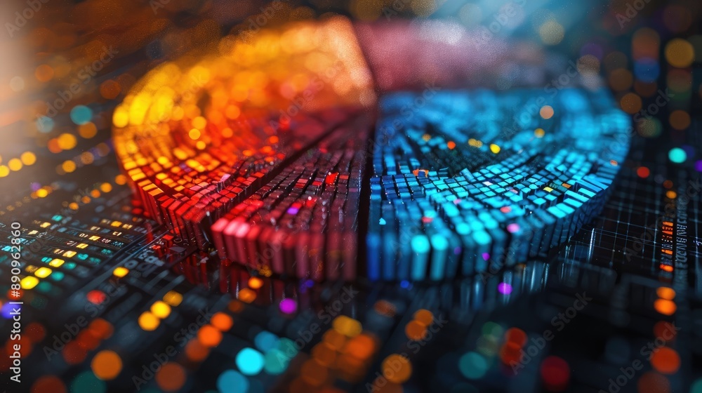 Aufkleber colorful 3d pie chart with vibrant, intricate light patterns representing digital data visualization