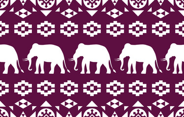 Elephant pattern. Seamless. White stripes, darkcolor background. Ethnicity. Floral patterns, printed fabrics, pants, Lanna