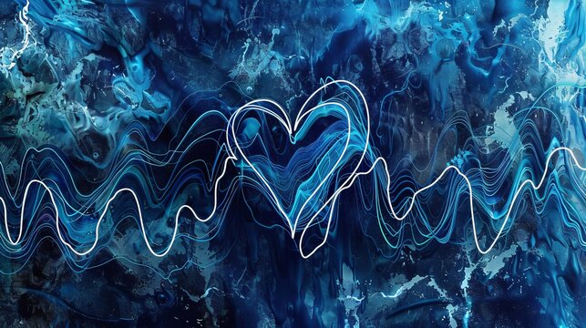 Heartbeat pule line illustration background, blue and white patterns, hyper realism, 8K, 