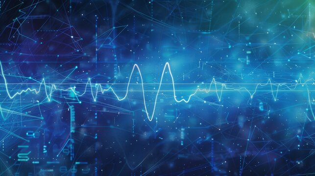 Heartbeat pule line illustration background, blue and white patterns, hyper realism, 8K, 