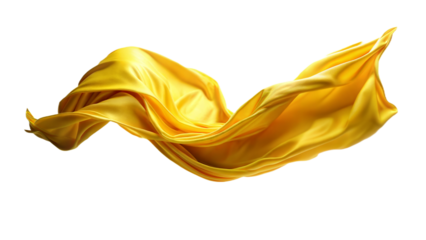 A yellow fabric billows in the air