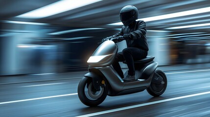 1. A sleek modern electric scooter in motion