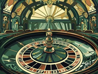 postcard vector art nouveauart style monti carlo casino sit on casino roulette tablepostcard design novo art layoutnova art stylenova casino roulette warm and green tones;