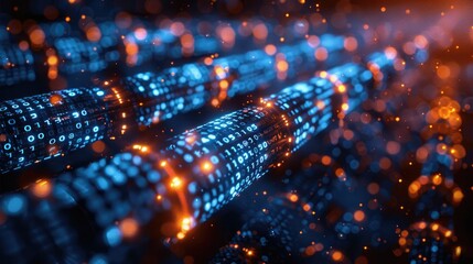 Futuristic technology abstract background with glowing data streams, representing digital communication and advanced technological concepts.