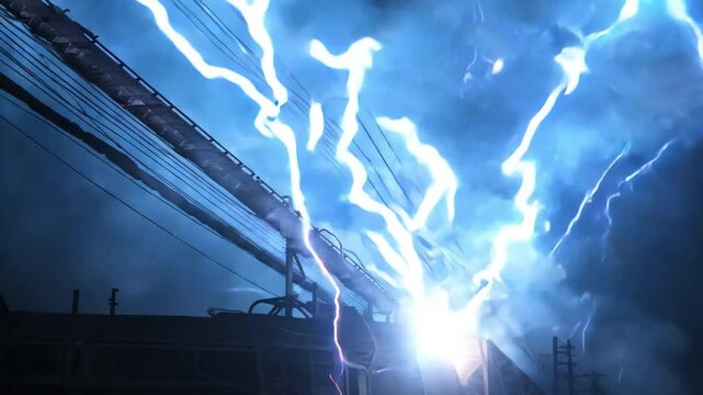 Elevated voltage electricity twinkles from the wire