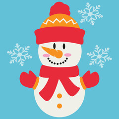 Cute snowman vector cartoon illustration