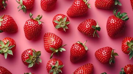 Red Strawberries on a Pink Background
