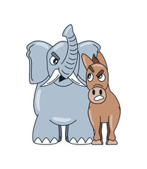democrat donkey vs republican elephant cartoon characters