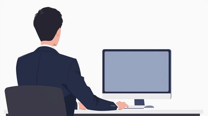 デスクワークしているビジネスマン、イラストイメージ17