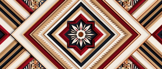 Geometric ethnic motif with intricate waves and spirals in blue and white