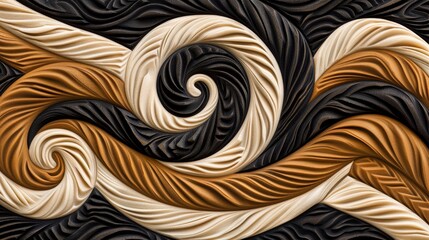 Geometric ethnic motif with intricate waves and spirals in blue and white