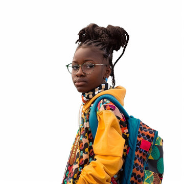 Cute fashionable afroamerican tennager in colorful outfit - fashion photo, childrens day, kids