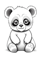 Fototapeta premium A cute cartoon panda bear coloring page with bold black lines on a white background, simple design, no shading or shadows, vector illustration