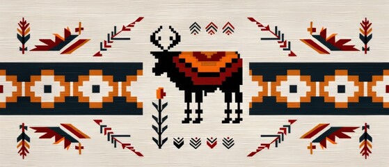 Illustrate a cross-stitch pattern featuring traditional Indian motifs