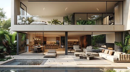 A contemporary home building site with detailed interior design plans, showcasing real estate investment potential 