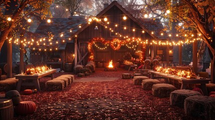 Obraz premium Rustic Autumnal Feast Under the Stars