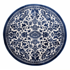 Naklejka premium Elegant Round Blue and White Decorative Rug with Intricate Floral Patterns for Home Interior Design