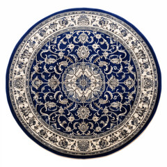 Naklejka premium Beautiful Round Blue and White Decorative Rug with Intricate Floral Patterns for Home Decor