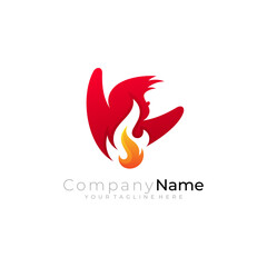 Children logo and fire design vector, red color, unity logos