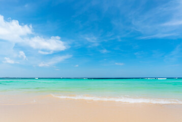 Tropical Beach with Blue Sky and White Clouds - Abstract Background for Vacation and Travel