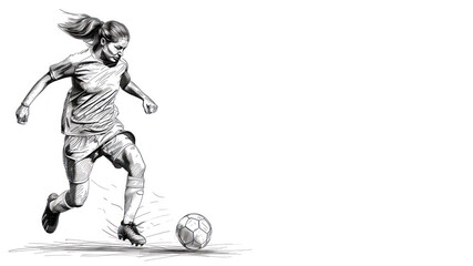 Pencil sketch art of athlete soccer player kicking the ball