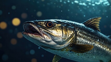 Fototapeta premium close-up of Tarpon, cinematic, deep sea background, bokeh high detail