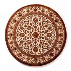 Obraz premium Beautiful Round Oriental Carpet with Intricate Floral Patterns in Brown and Cream Colors