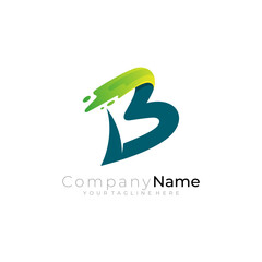 B logo with swoosh design combination, green color